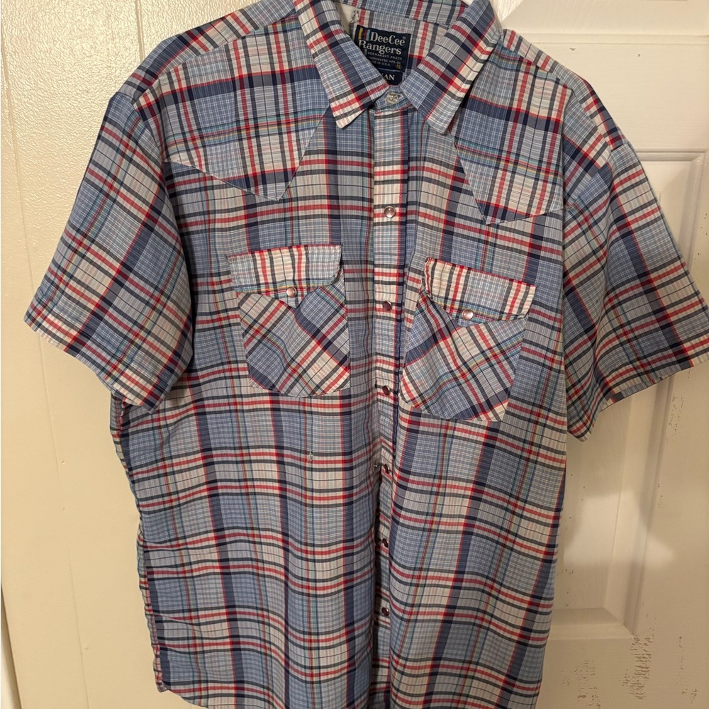 Men's Casual Plaid Shirt - Blue and Red